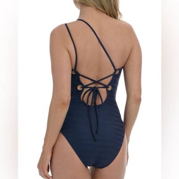 La Blanca Navy One Shoulder Linea Costa Swimsuit 18W NWOT - Picture 2 of 11